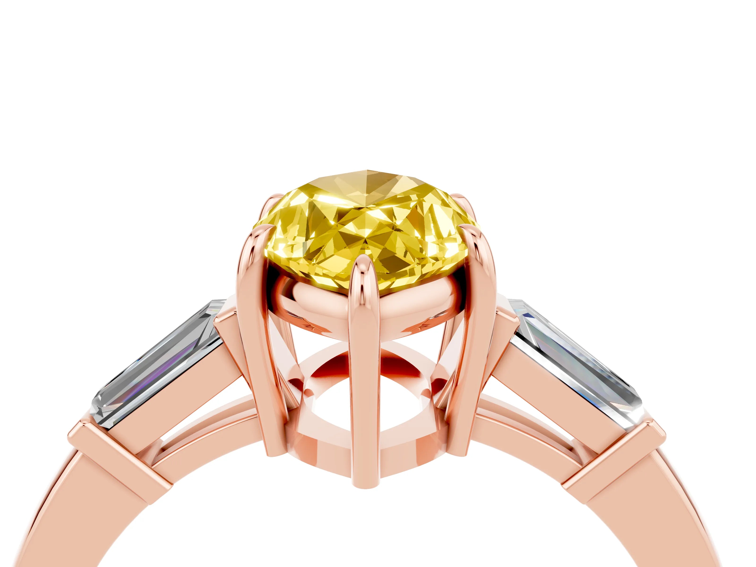 Rose gold Marquise Cut Cut Diamond Ring with Tapered Baguette Side Stones in Four-Prong Setting_4