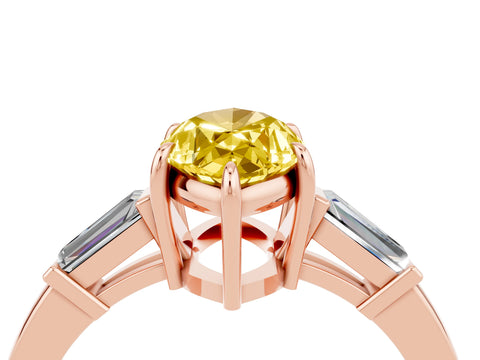 Rose gold Marquise Cut Cut Diamond Ring with Tapered Baguette Side Stones in Four-Prong Setting_4