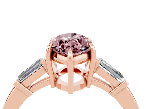 Rose gold Marquise Cut Cut Diamond Ring with Tapered Baguette Side Stones in Four-Prong Setting_4
