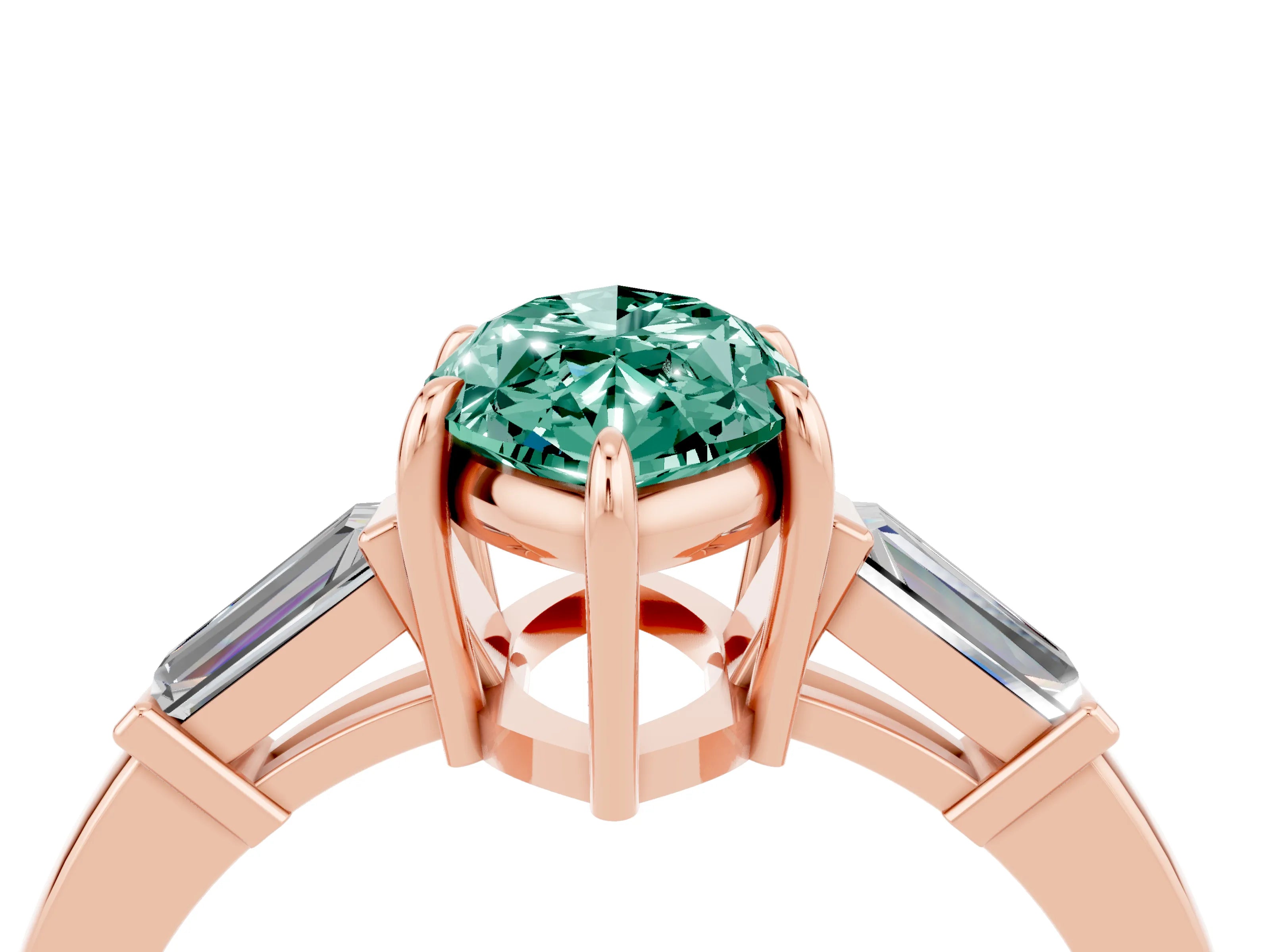Rose gold Marquise Cut Cut Diamond Ring with Tapered Baguette Side Stones in Four-Prong Setting_4