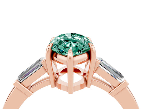 Rose gold Marquise Cut Cut Diamond Ring with Tapered Baguette Side Stones in Four-Prong Setting_4