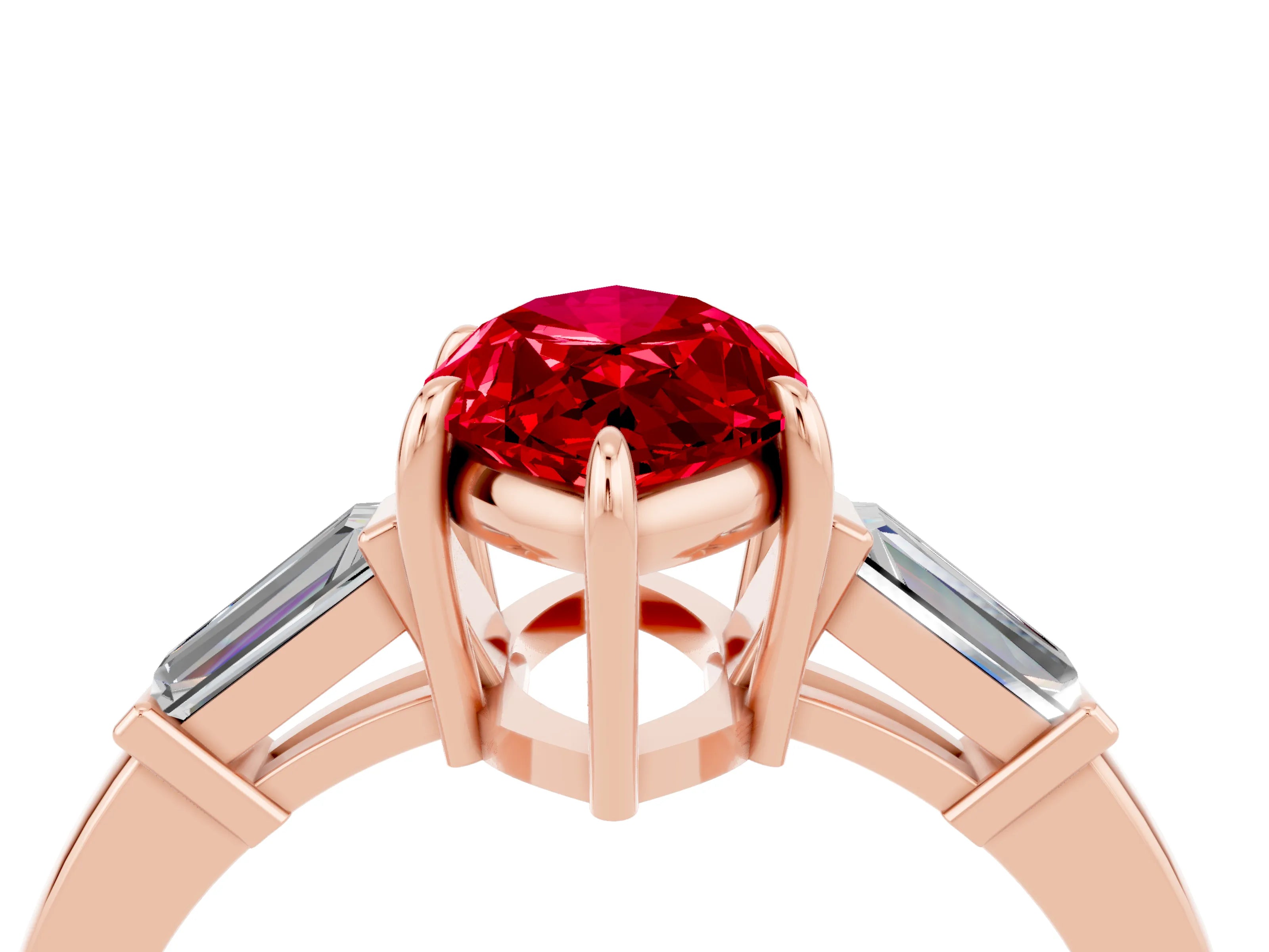 Rose gold Marquise Cut Cut Diamond Ring with Tapered Baguette Side Stones in Four-Prong Setting_4