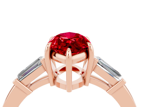 Rose gold Marquise Cut Cut Diamond Ring with Tapered Baguette Side Stones in Four-Prong Setting_4