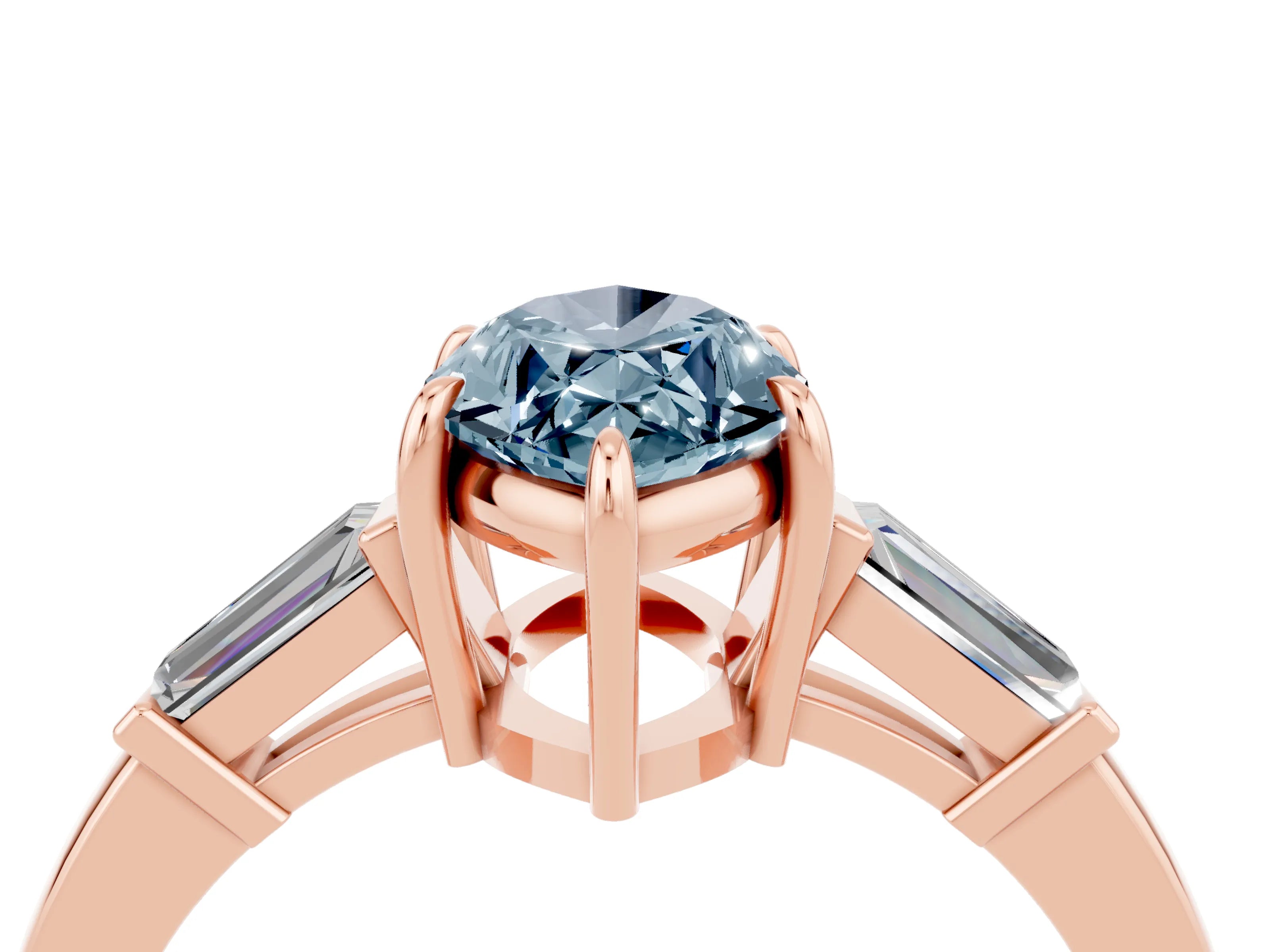 Rose gold Marquise Cut Cut Diamond Ring with Tapered Baguette Side Stones in Four-Prong Setting_4