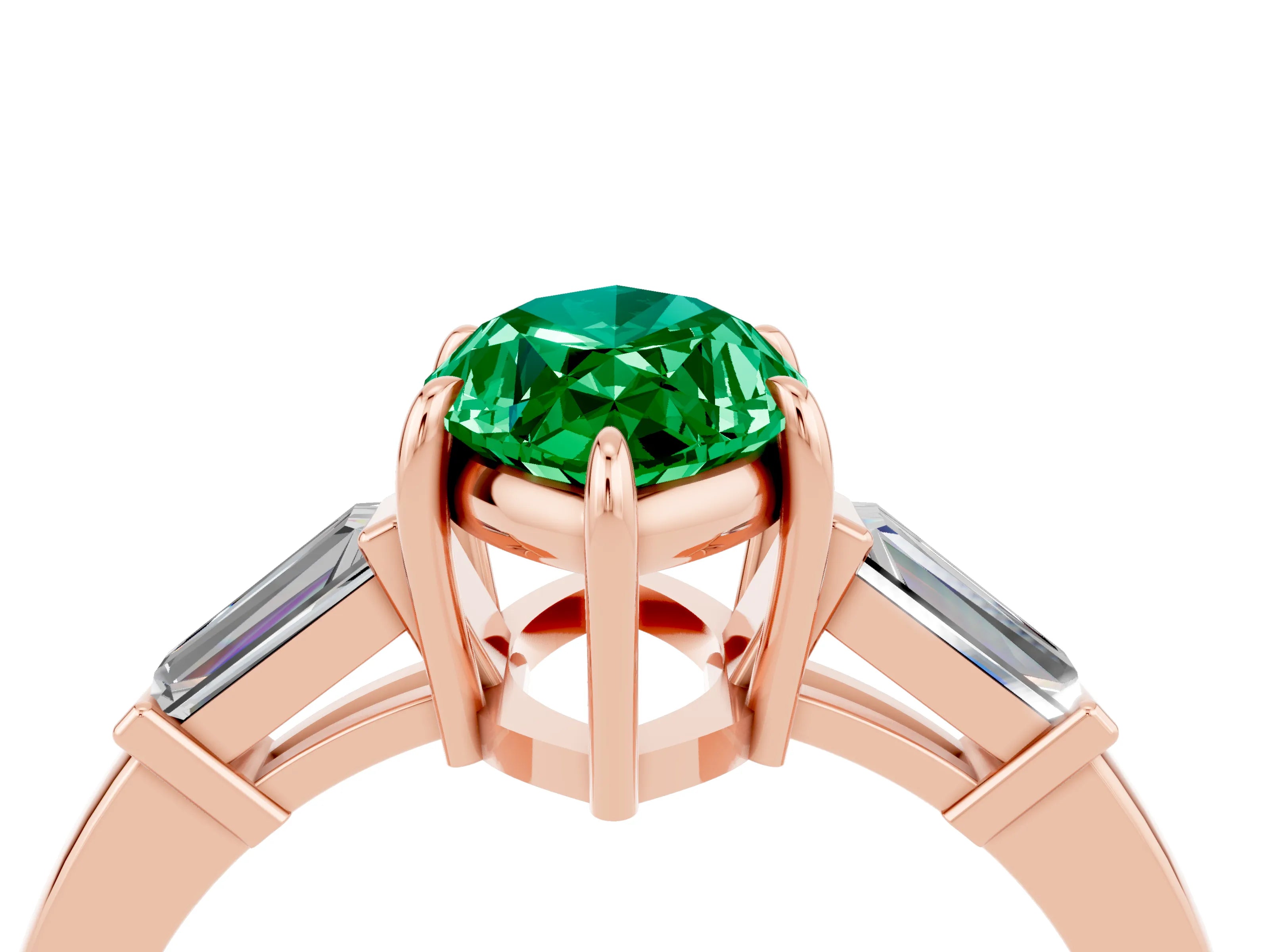 Rose gold Marquise Cut Cut Diamond Ring with Tapered Baguette Side Stones in Four-Prong Setting_4