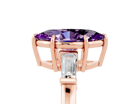 Rose gold Marquise Cut Cut Diamond Ring with Tapered Baguette Side Stones in Four-Prong Setting_5