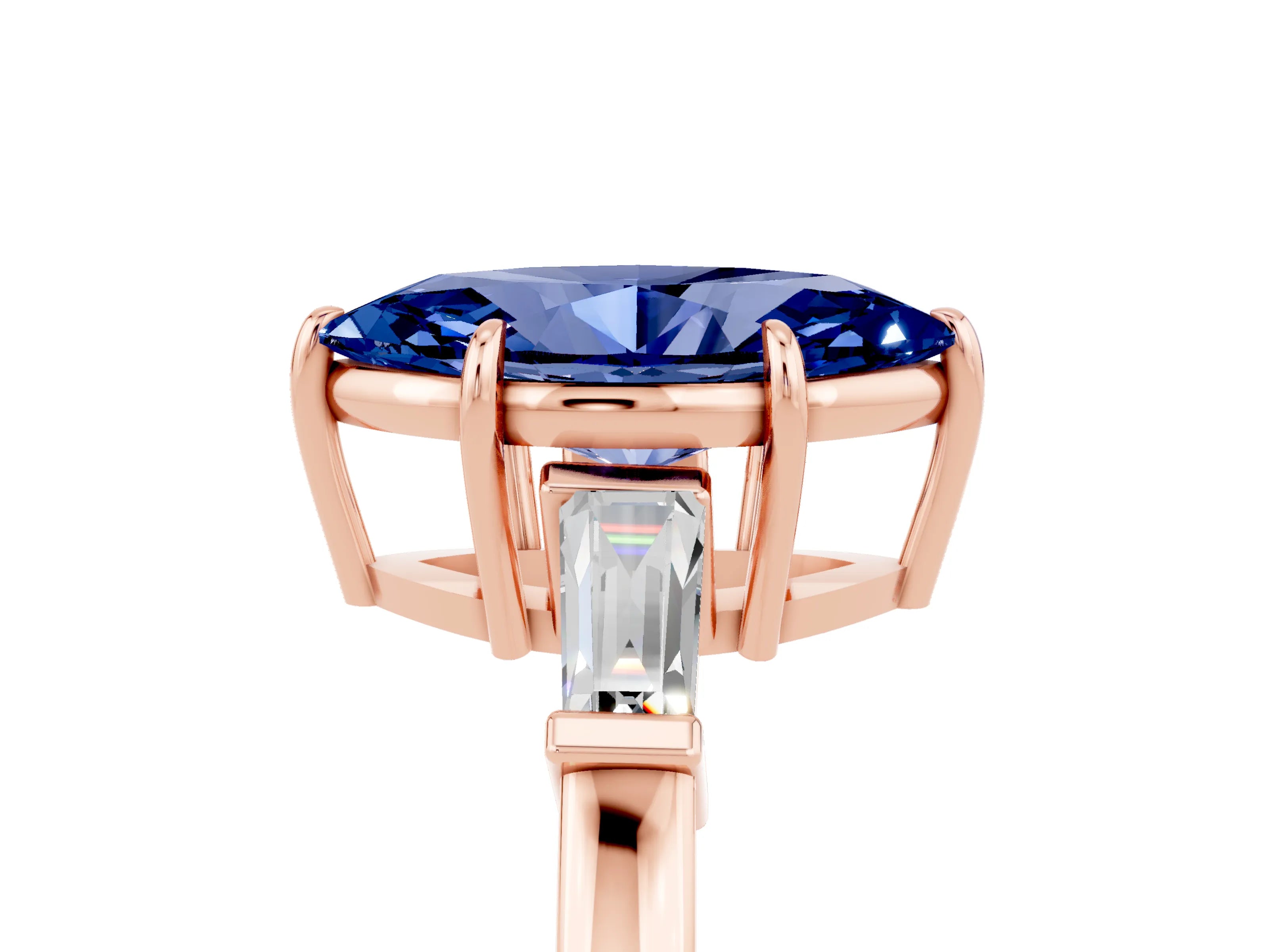 Rose gold Marquise Cut Cut Diamond Ring with Tapered Baguette Side Stones in Four-Prong Setting_5