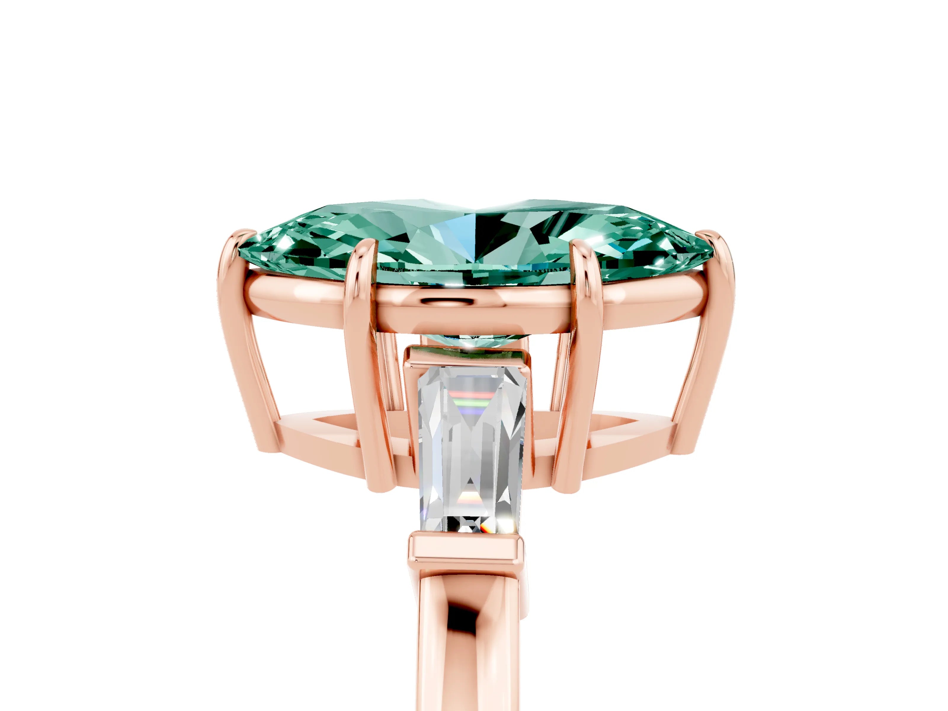 Rose gold Marquise Cut Cut Diamond Ring with Tapered Baguette Side Stones in Four-Prong Setting_5