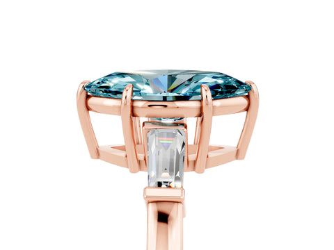 Rose gold Marquise Cut Cut Diamond Ring with Tapered Baguette Side Stones in Four-Prong Setting_5