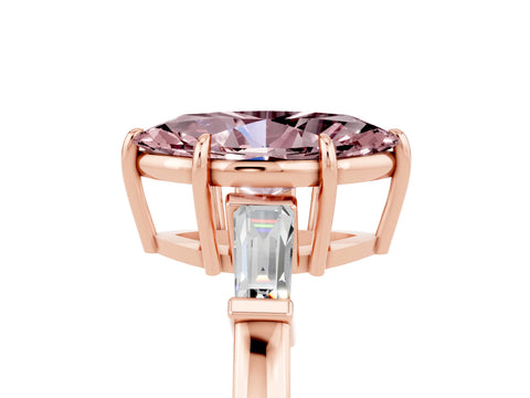 Rose gold Marquise Cut Cut Diamond Ring with Tapered Baguette Side Stones in Four-Prong Setting_5