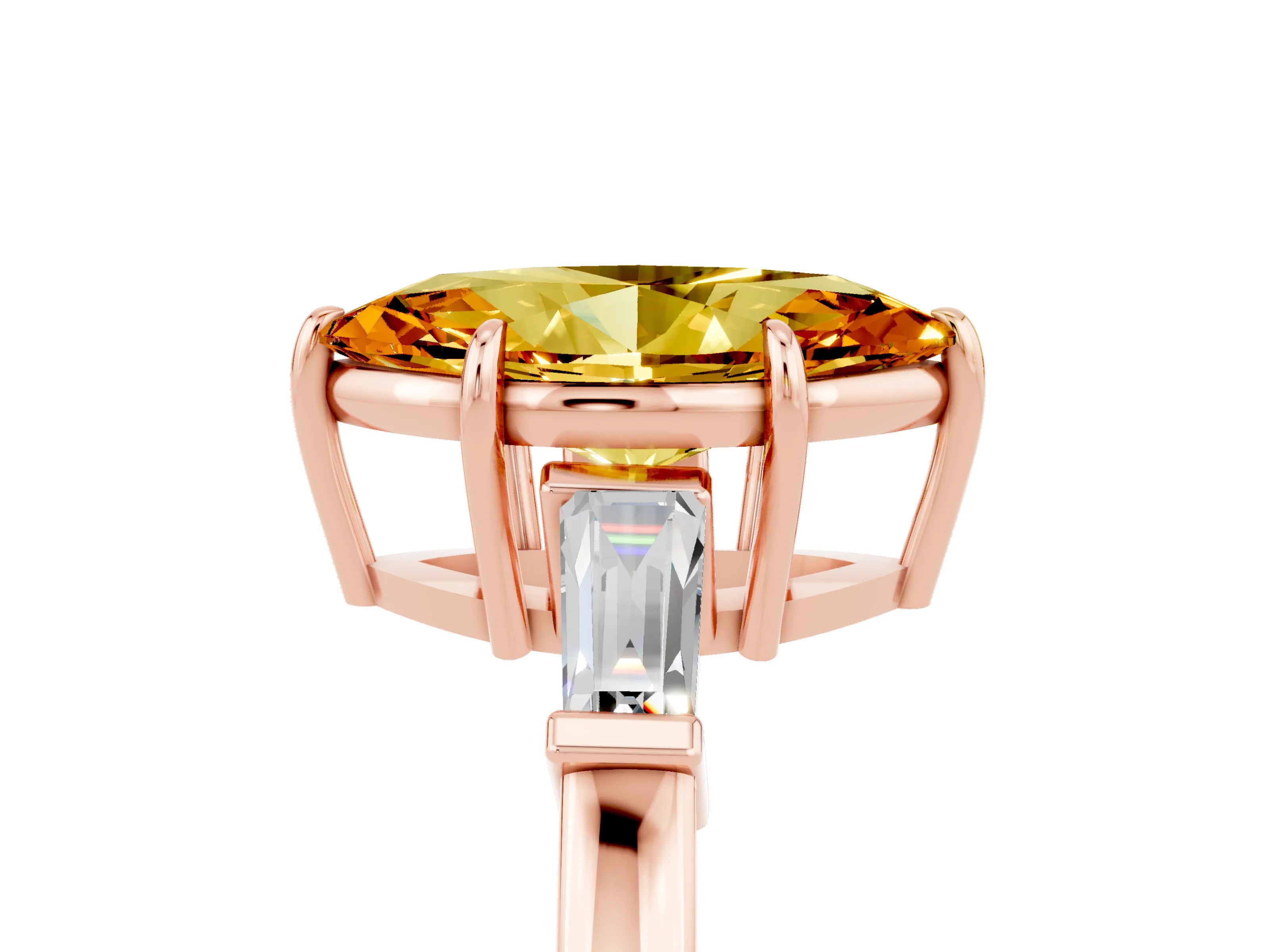 Rose gold Marquise Cut Cut Diamond Ring with Tapered Baguette Side Stones in Four-Prong Setting_5
