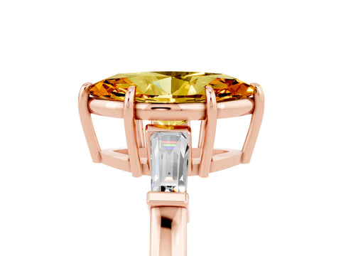 Rose gold Marquise Cut Cut Diamond Ring with Tapered Baguette Side Stones in Four-Prong Setting_5