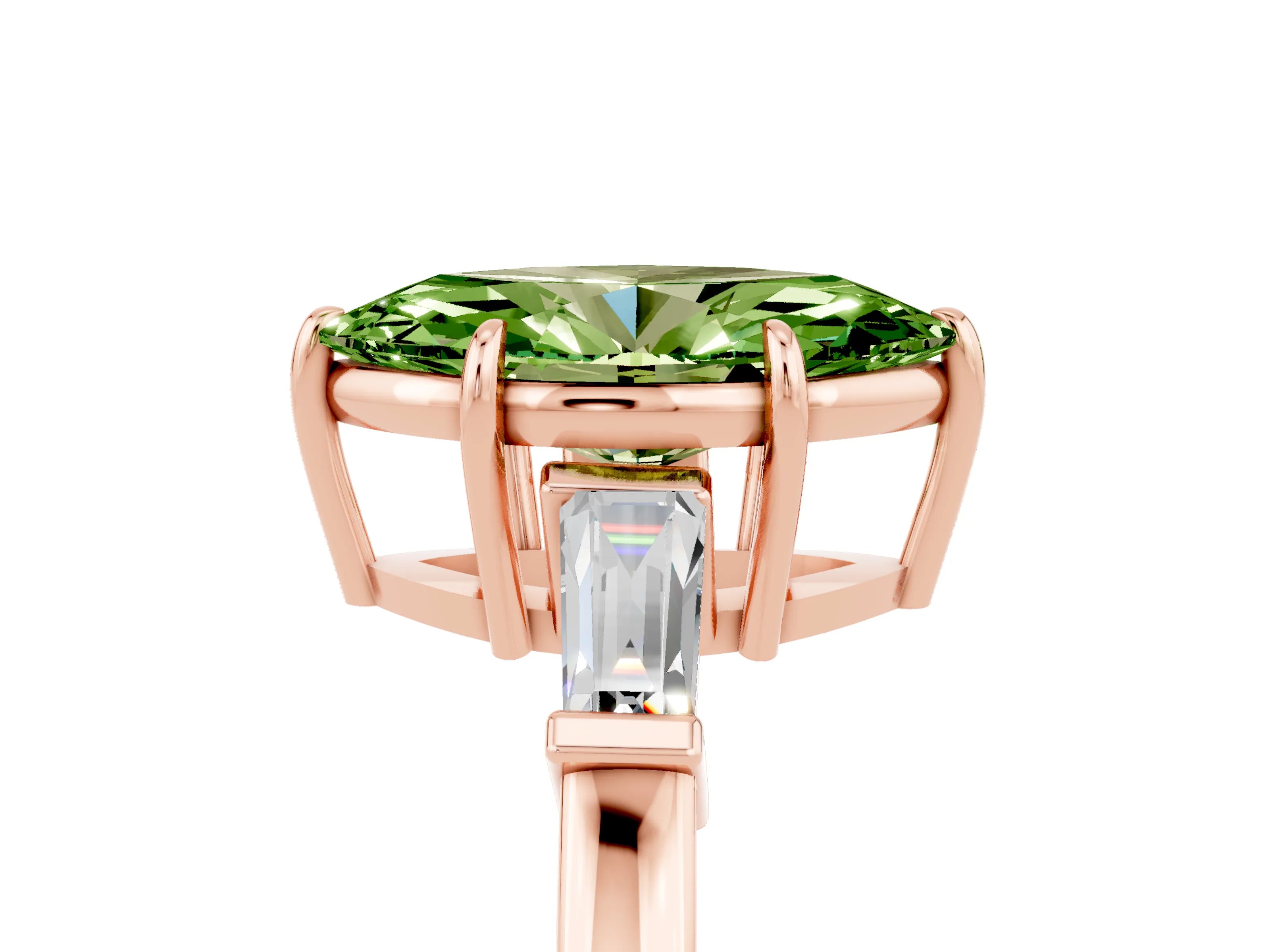 Rose gold Marquise Cut Cut Diamond Ring with Tapered Baguette Side Stones in Four-Prong Setting_5