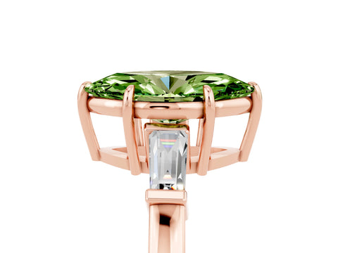 Rose gold Marquise Cut Cut Diamond Ring with Tapered Baguette Side Stones in Four-Prong Setting_5