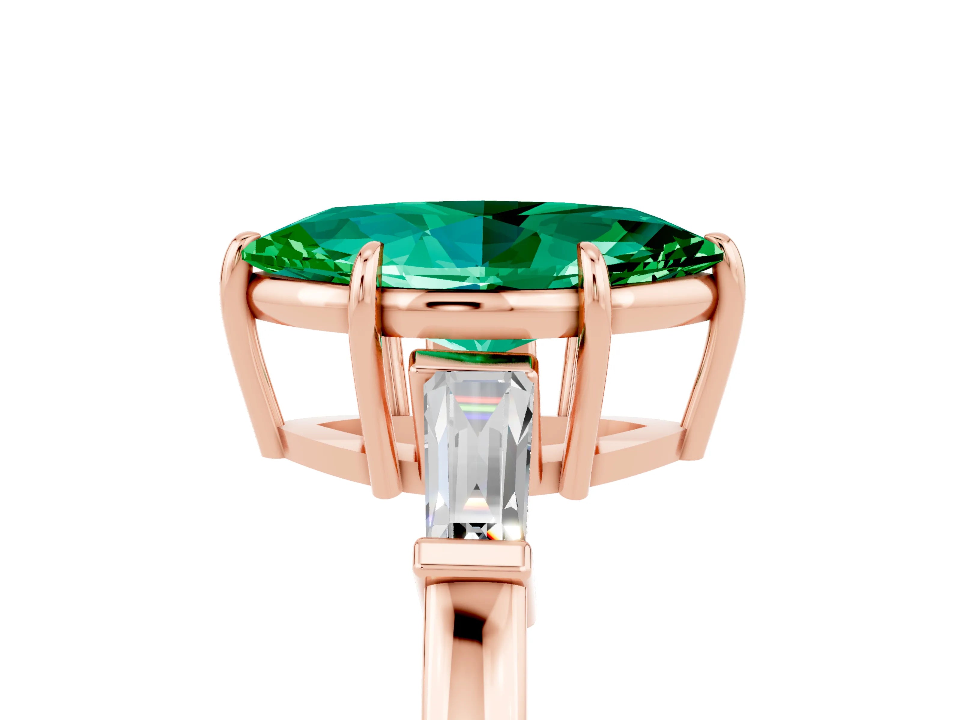 Rose gold Marquise Cut Cut Diamond Ring with Tapered Baguette Side Stones in Four-Prong Setting_5