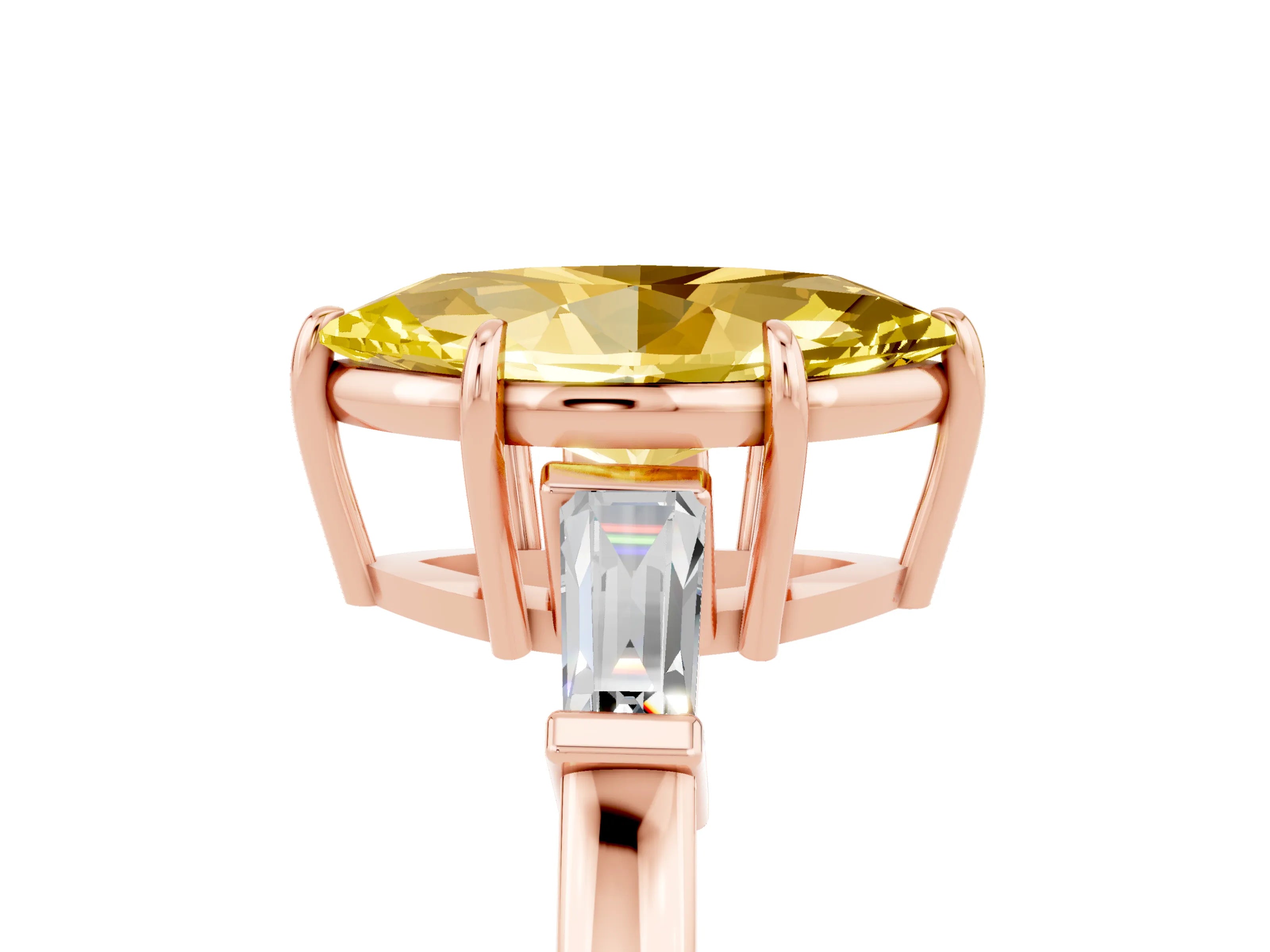 Rose gold Marquise Cut Cut Diamond Ring with Tapered Baguette Side Stones in Four-Prong Setting_5