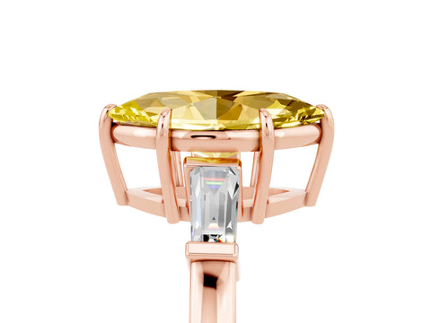 Rose gold Marquise Cut Cut Diamond Ring with Tapered Baguette Side Stones in Four-Prong Setting_5