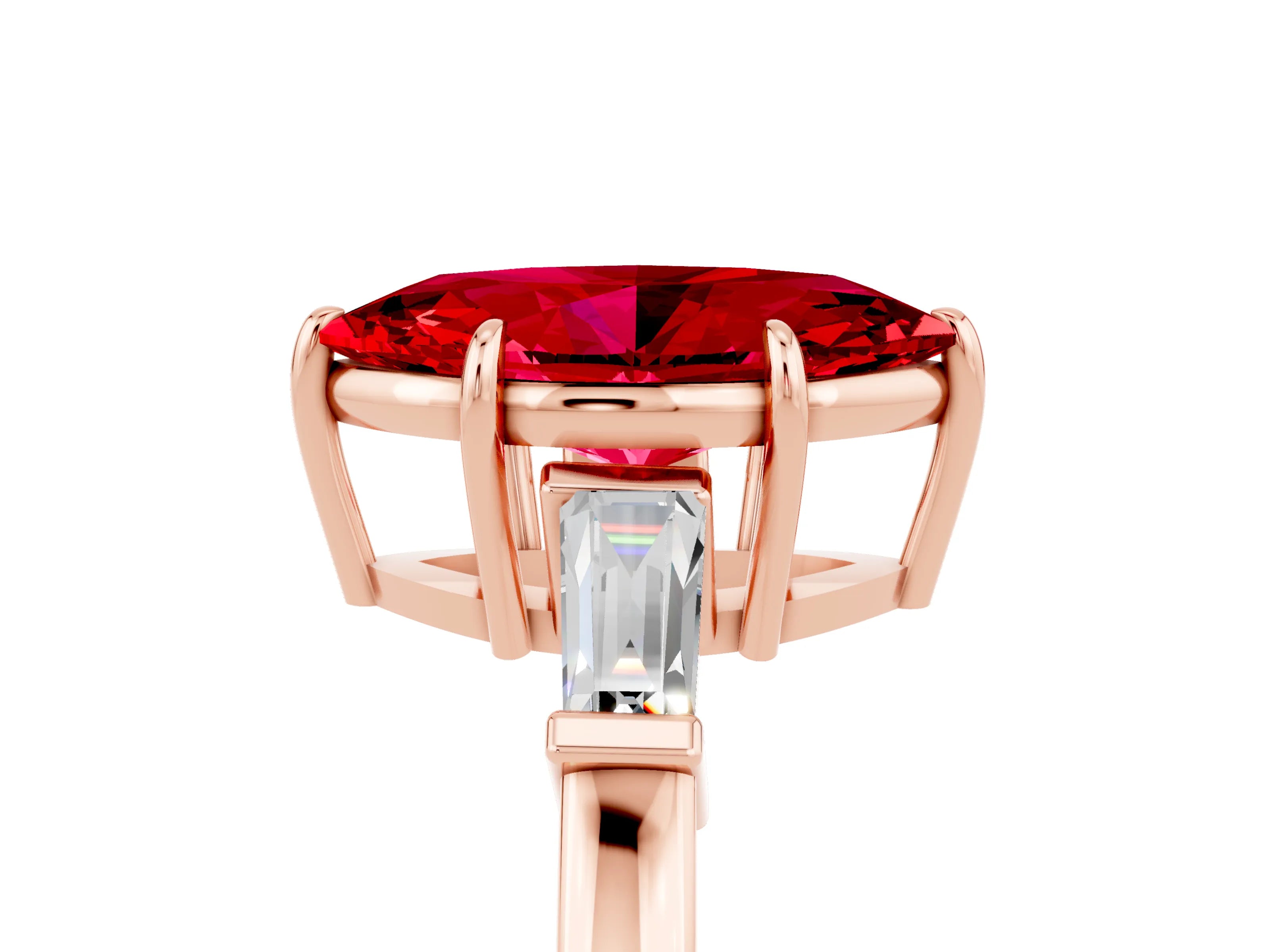 Rose gold Marquise Cut Cut Diamond Ring with Tapered Baguette Side Stones in Four-Prong Setting_5
