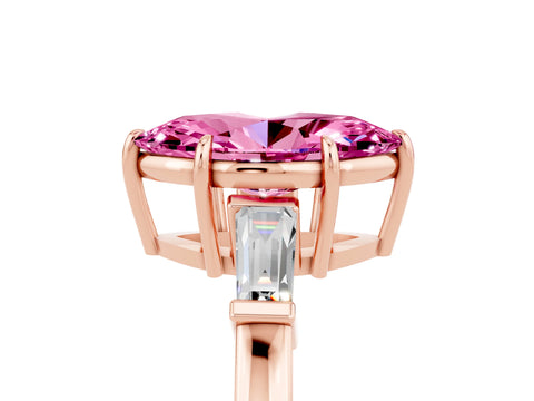 Rose gold Marquise Cut Cut Diamond Ring with Tapered Baguette Side Stones in Four-Prong Setting_5