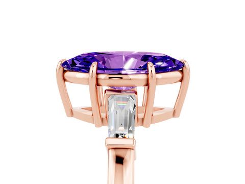 Rose gold Marquise Cut Cut Diamond Ring with Tapered Baguette Side Stones in Four-Prong Setting_5