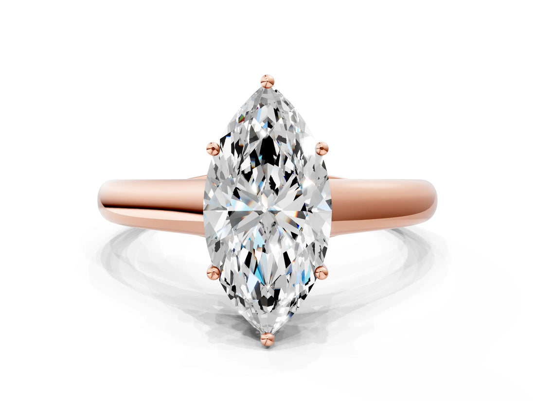 Rose gold Marquise Cut Cut Diamond Solitaire Engagement Ring with Tapered Plain Band and Four-Prong Setting_15