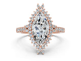 Rose gold Marquise Cut Cut Diamond Sunburst Halo Engagement Ring with Pavé Band_15