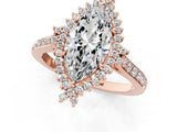Rose gold Marquise Cut Cut Diamond Sunburst Halo Engagement Ring with Pavé Band_16