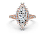 Rose gold Marquise Cut Cut Diamond Sunburst Halo Engagement Ring with Pavé Band_27