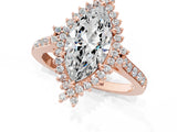 Rose gold Marquise Cut Cut Diamond Sunburst Halo Engagement Ring with Pavé Band_28
