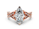 Rose gold Marquise Cut Cut Diamond Twisted Band with Milgrain Pave Setting and Four-Prong Setting_2
