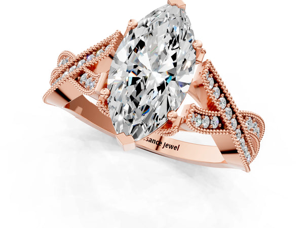 Rose Gold Marquise Graduated Pave Twist Engagement Ring Setting