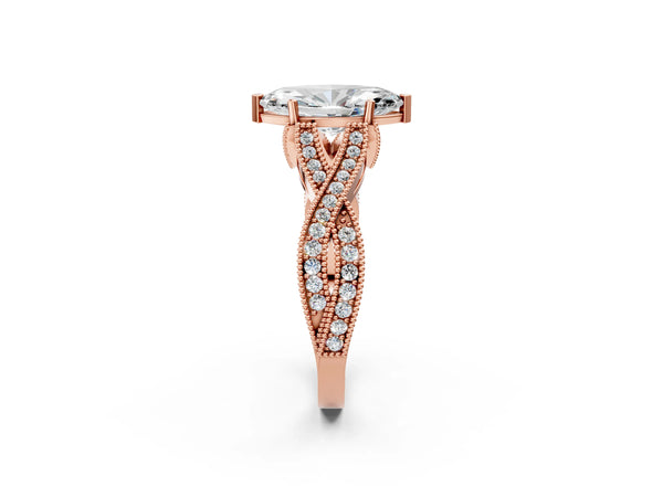 Rose Gold Marquise Graduated Pave Twist Engagement Ring Setting