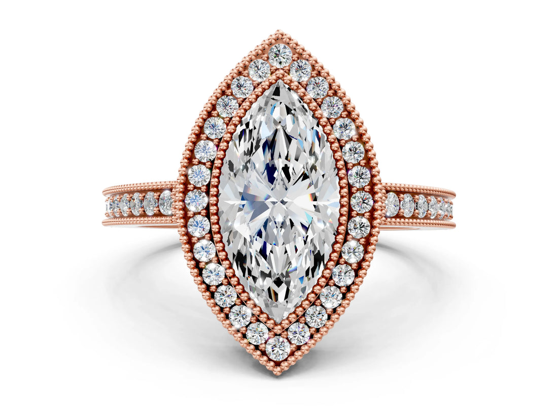Rose gold Marquise Cut Cut Halo Pavé Diamond Ring_13