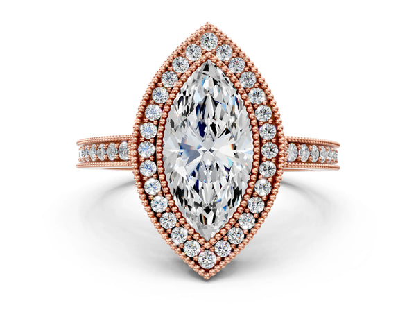 Rose Gold Marquise Double Milgrain Halo Engagement Ring Setting