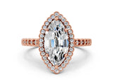 Rose gold Marquise Cut Cut Halo Pavé Solitaire Ring with Milgrain Band_3