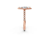 Rose gold Marquise Cut Cut Halo Pavé Solitaire Ring with Milgrain Band_5