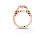 Rose gold Marquise Cut Cut Halo Pavé Solitaire Ring with Milgrain Band_6