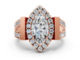 Rose gold Marquise Cut Cut Halo Split Shank Prong Set Ring_3