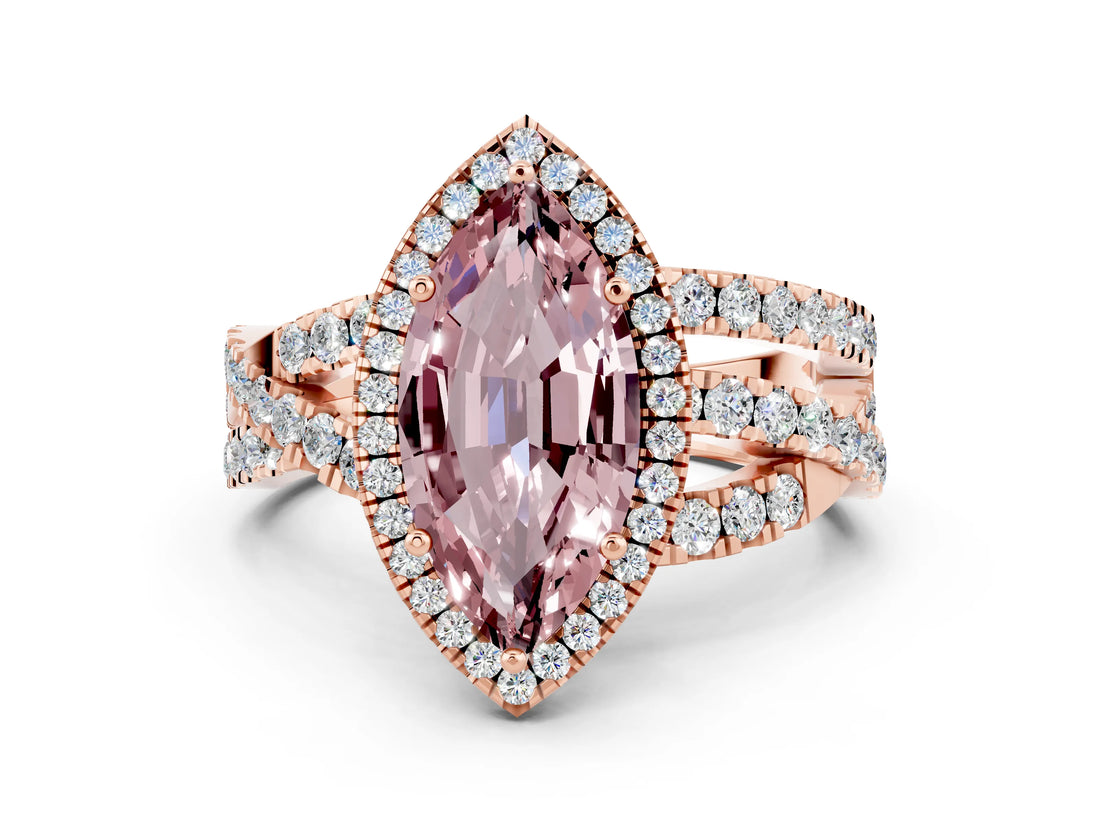 Rose gold Marquise Cut Cut Halo Split Shank Prong Setting Ring_12