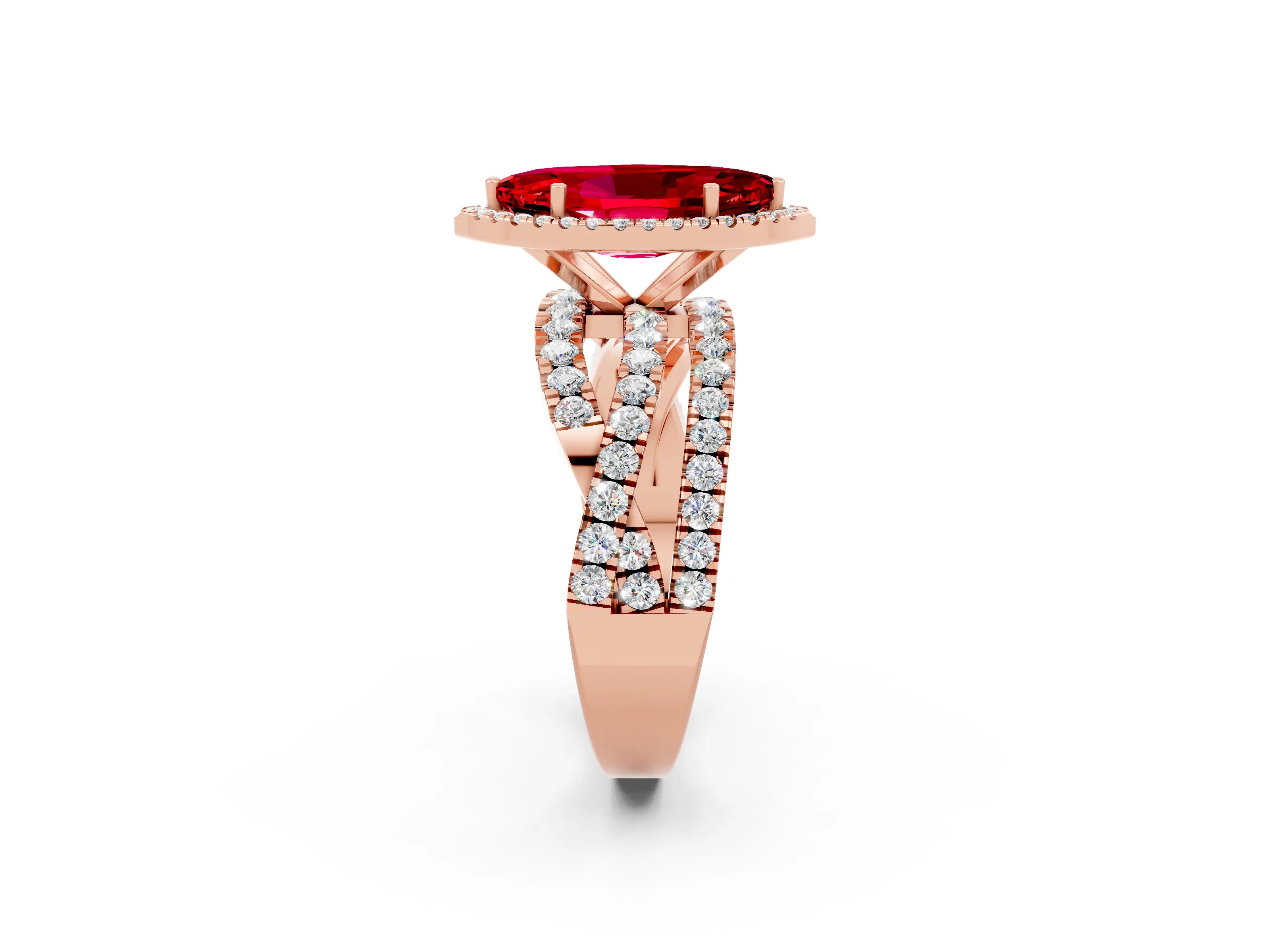 Rose gold Marquise Cut Cut Halo Split Shank Prong Setting Ring_14