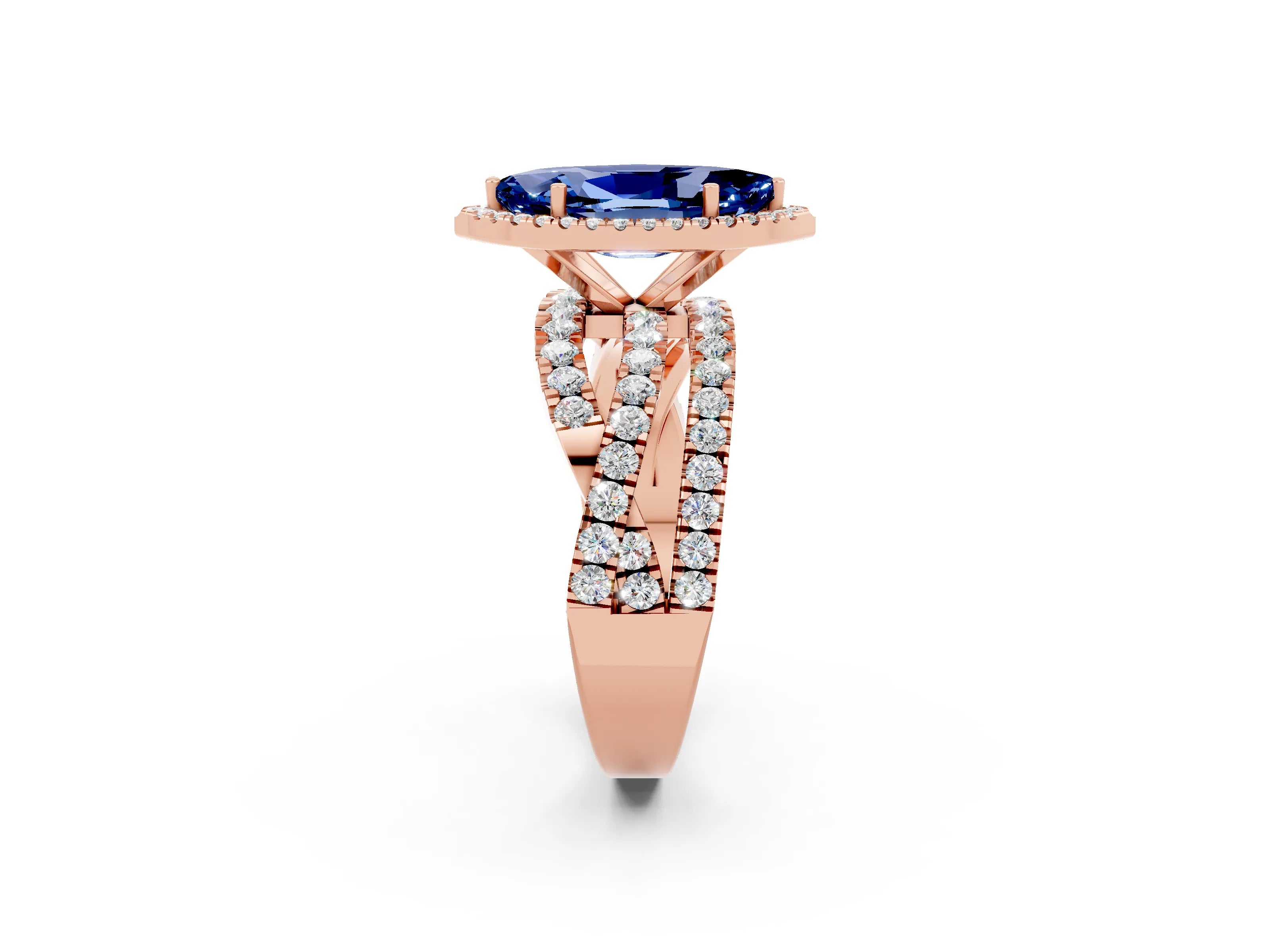 Rose gold Marquise Cut Cut Halo Split Shank Prong Setting Ring_14