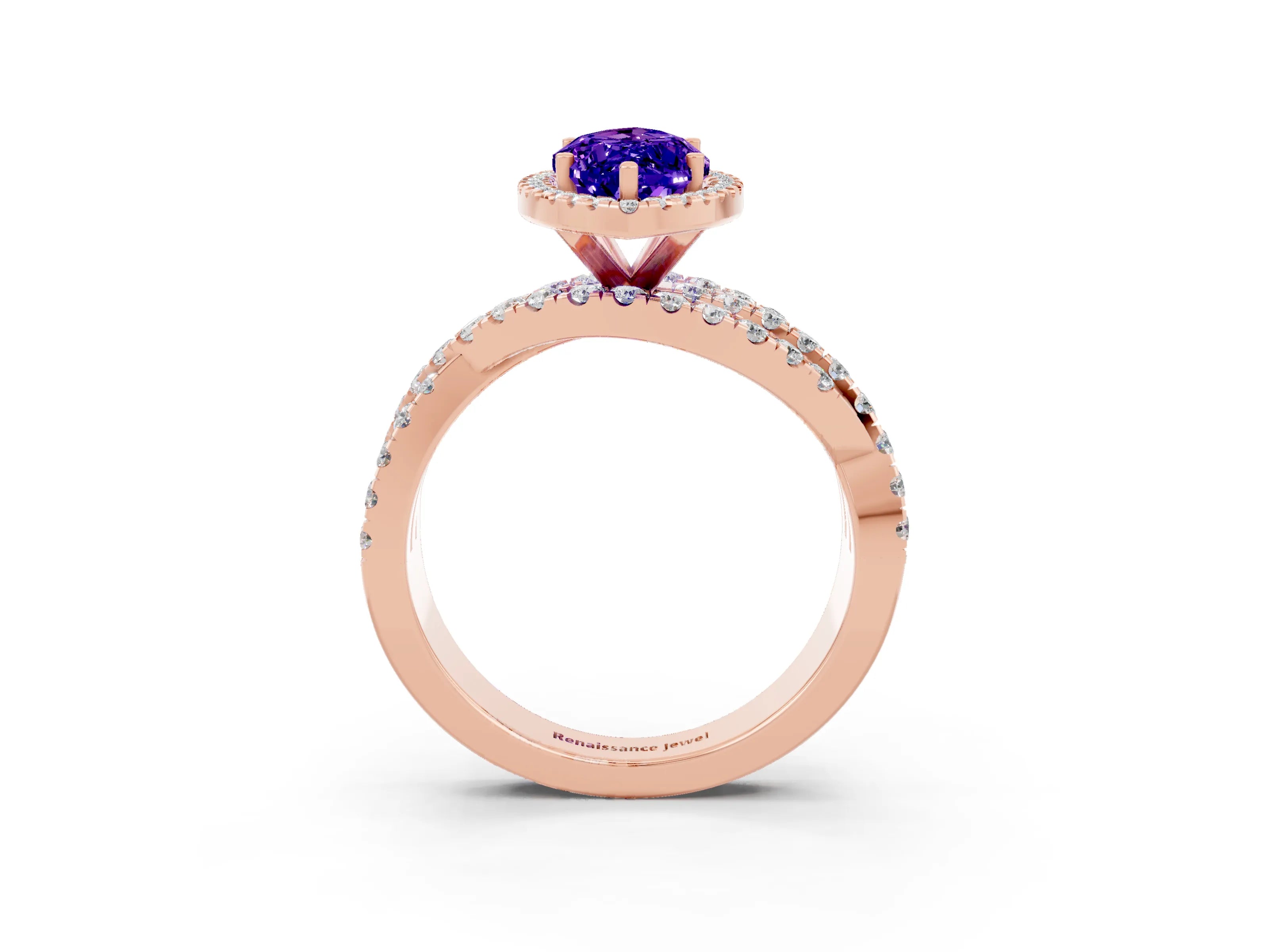 Rose gold Marquise Cut Cut Halo Split Shank Prong Setting Ring_15