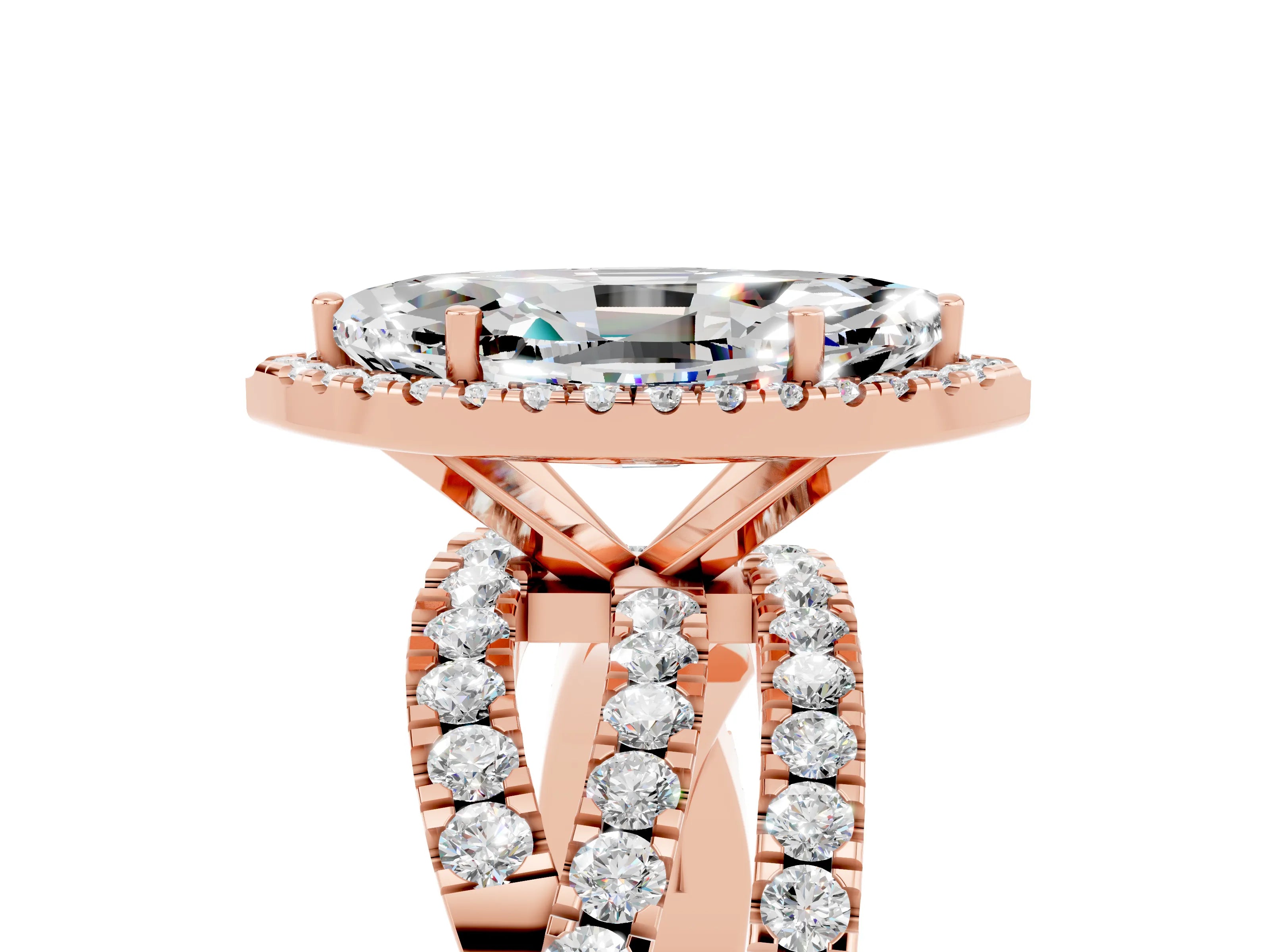 Rose gold Marquise Cut Cut Halo Split Shank Prong Setting Ring_17