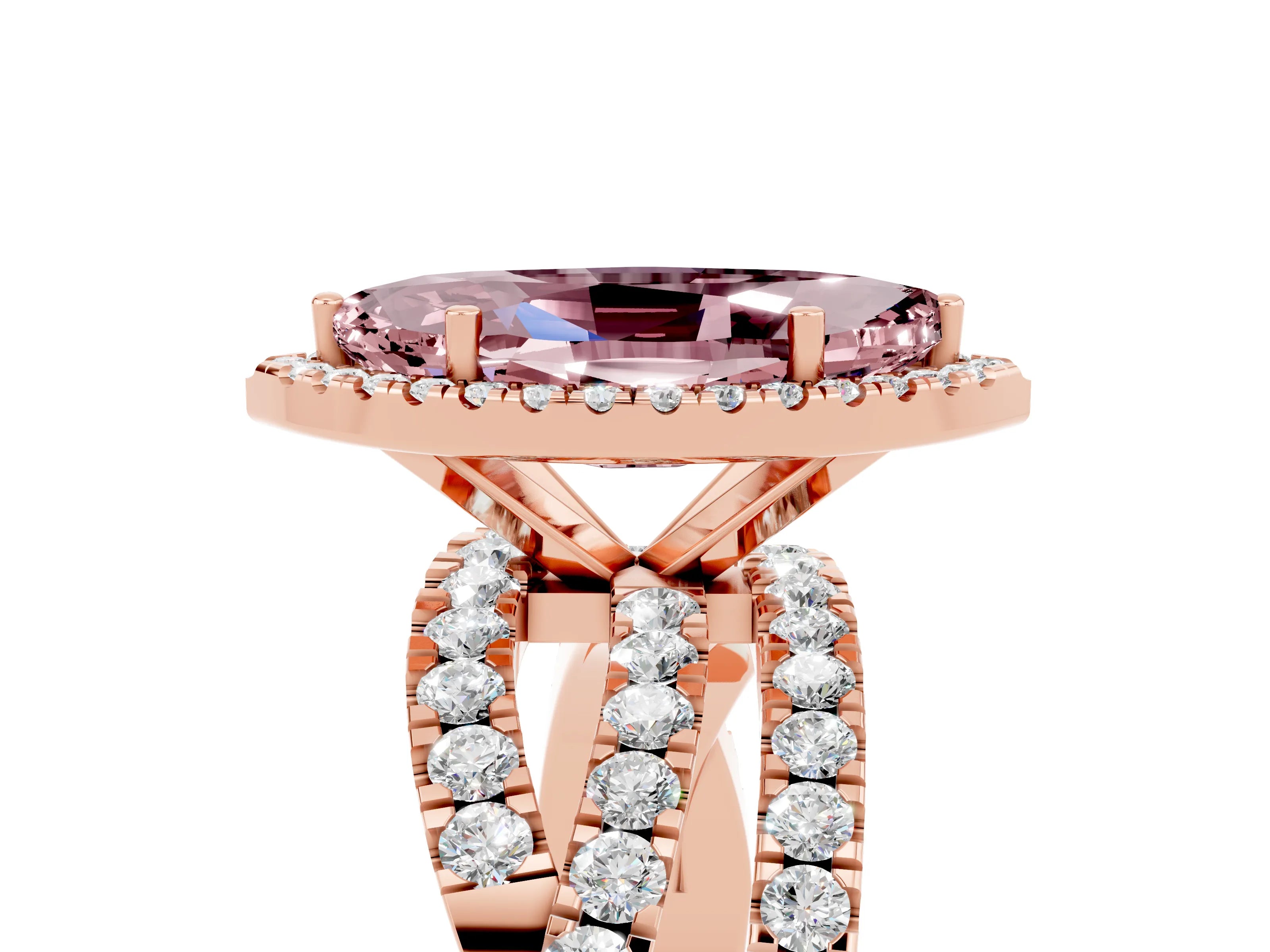 Rose gold Marquise Cut Cut Halo Split Shank Prong Setting Ring_17