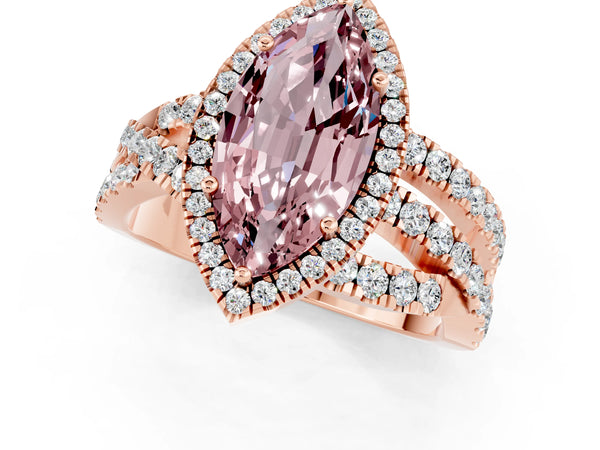 Rose gold Marquise Cut Cut Halo Split Shank Prong Setting Ring