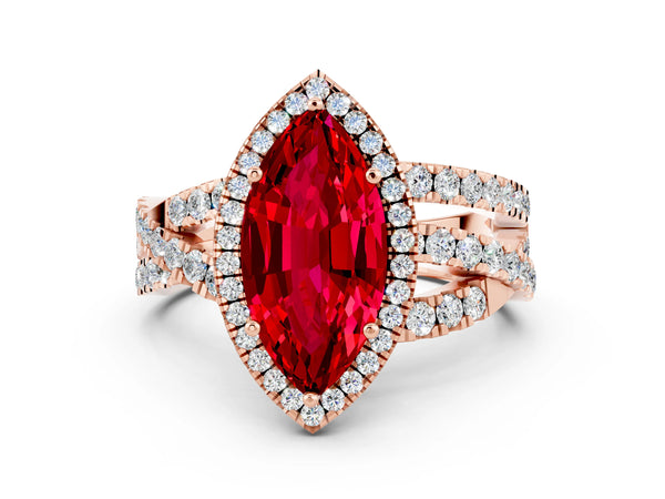 Rose gold Marquise Cut Cut Halo Split Shank Prong Setting Ring