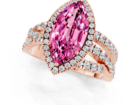 Rose gold Marquise Cut Cut Halo Split Shank Prong Setting Ring_23