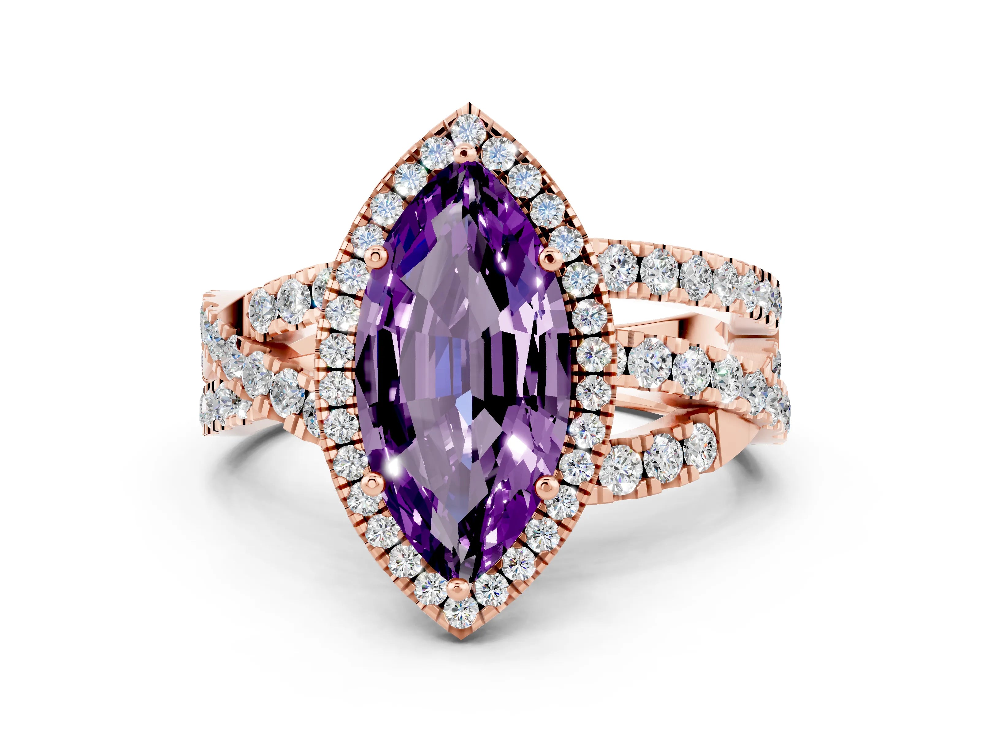 Rose gold Marquise Cut Cut Halo Split Shank Prong Setting Ring_24