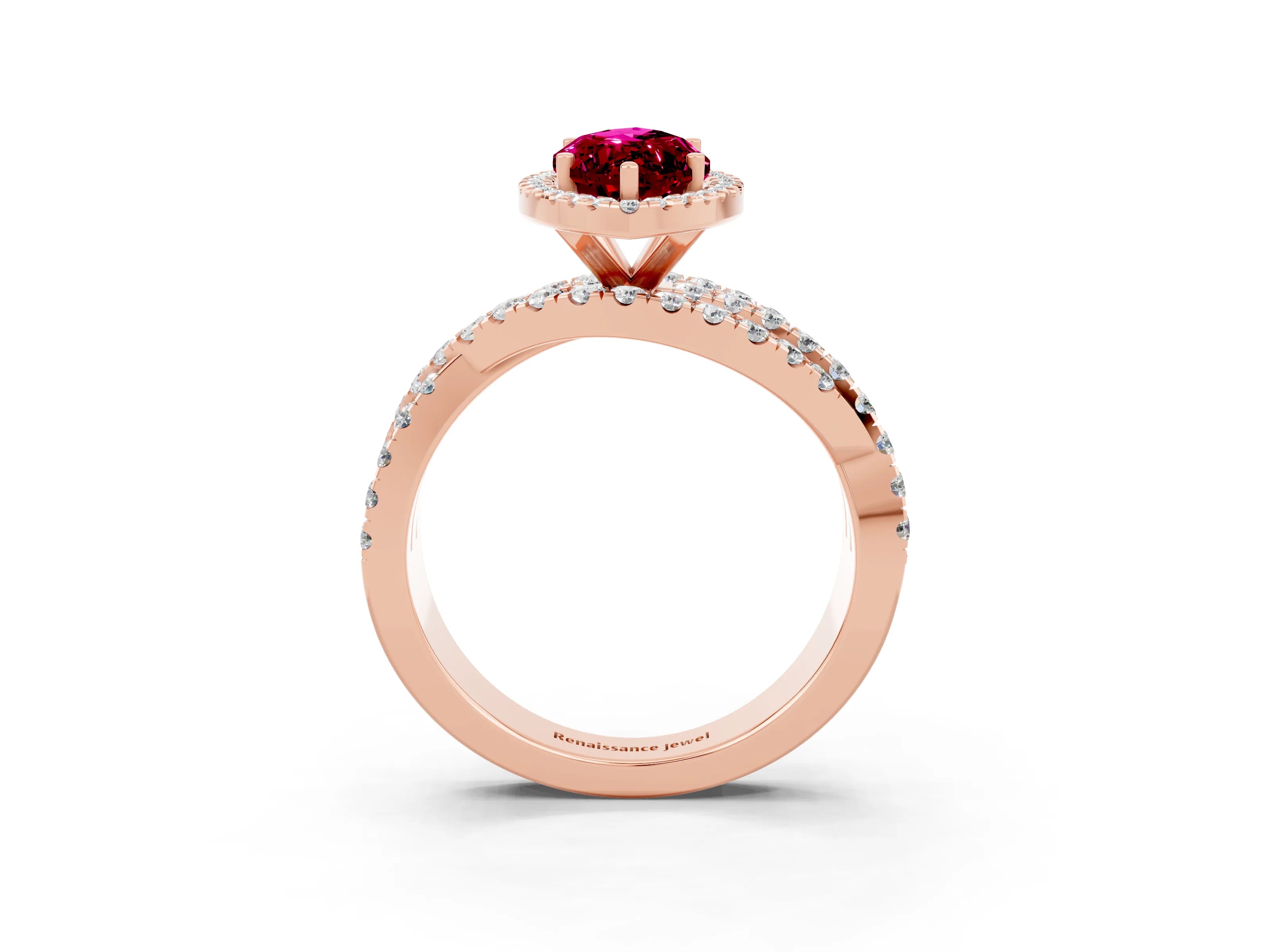 Rose gold Marquise Cut Cut Halo Split Shank Prong Setting Ring_25