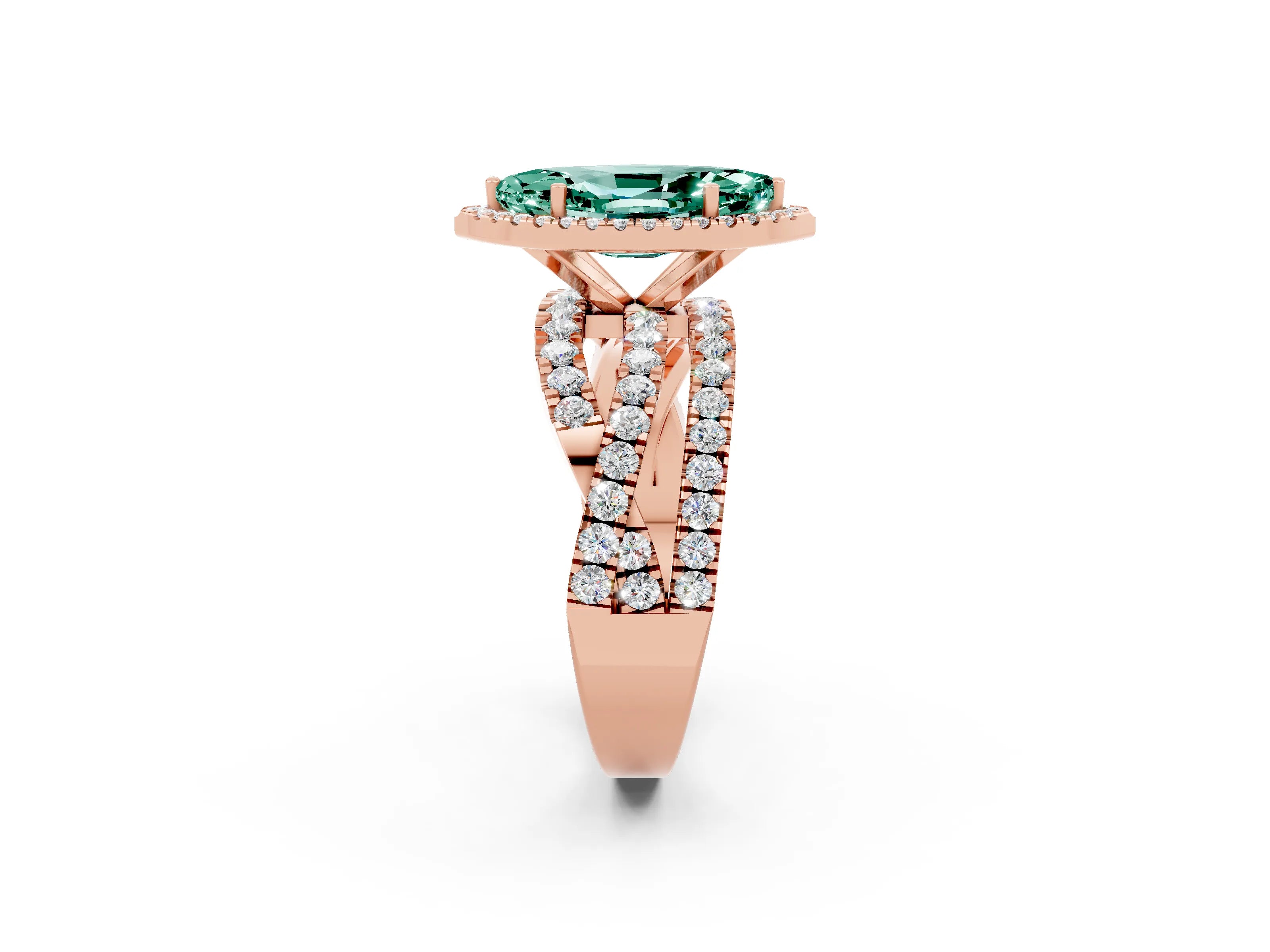 Rose gold Marquise Cut Cut Halo Split Shank Prong Setting Ring_26